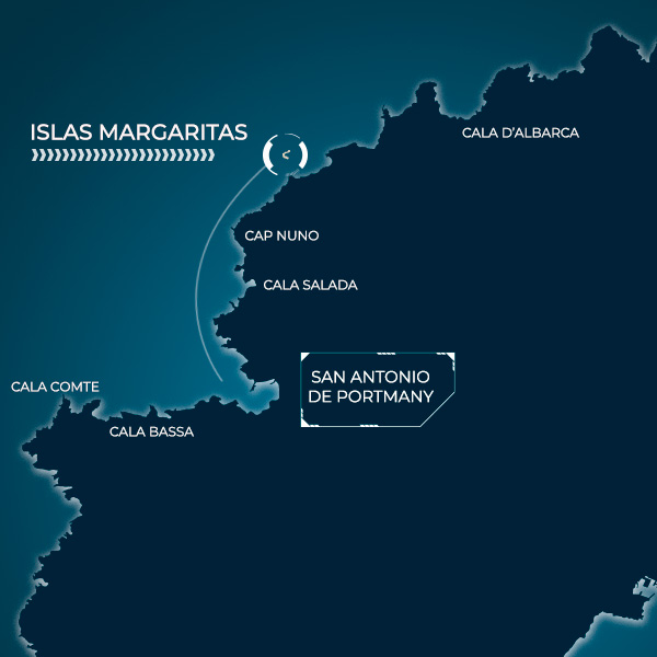 MAPA ISLAS MARGARITAS IBIZA ROUTA MOTO DE AGUA JET SKI